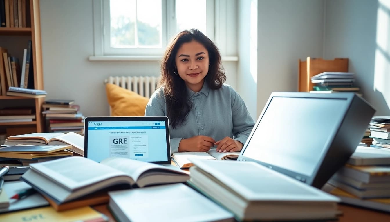 Pay someone to take GRE for me with focused student studying in a bright, inviting room.