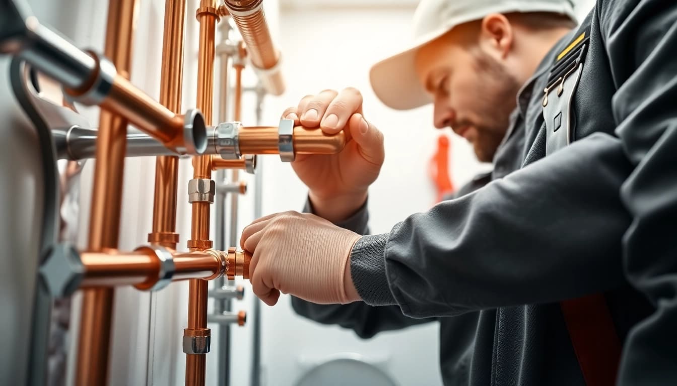 Whole house repiping services St Petersburg FL showcased by a professional plumber installing modern plumbing.