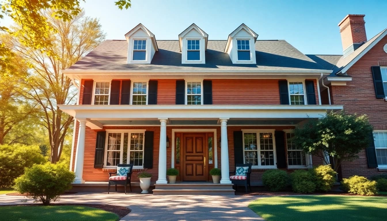Showcasing colonial home renovation featuring classic architectural details and inviting outdoor spaces.