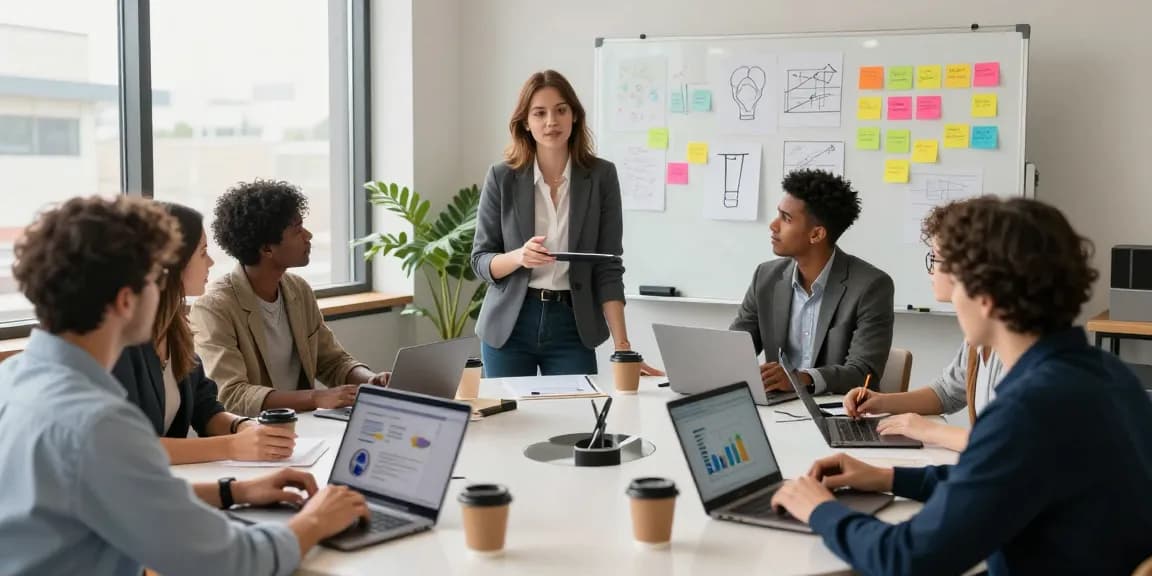 Startups collaborating in a modern workspace, showcasing innovative teamwork and dynamic discussions.