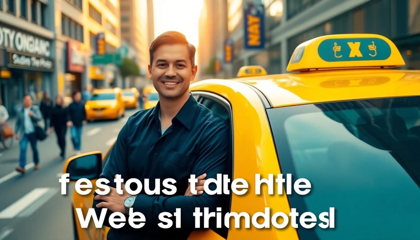 Taxis offering reliable transport with a professional driver in a bustling city setting.