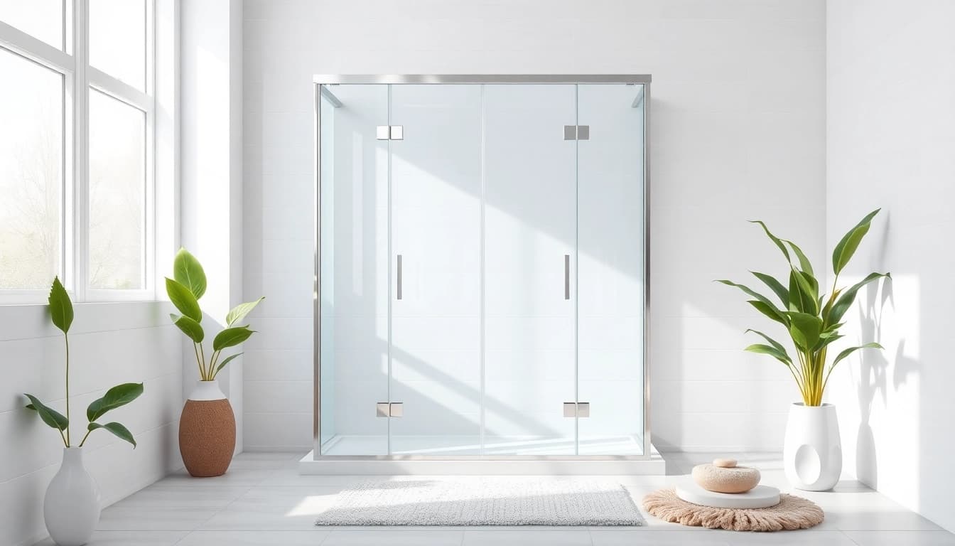 Moderne dusche 100x100 mit eleganter Glasabtrennung in stilvollem Badezimmer