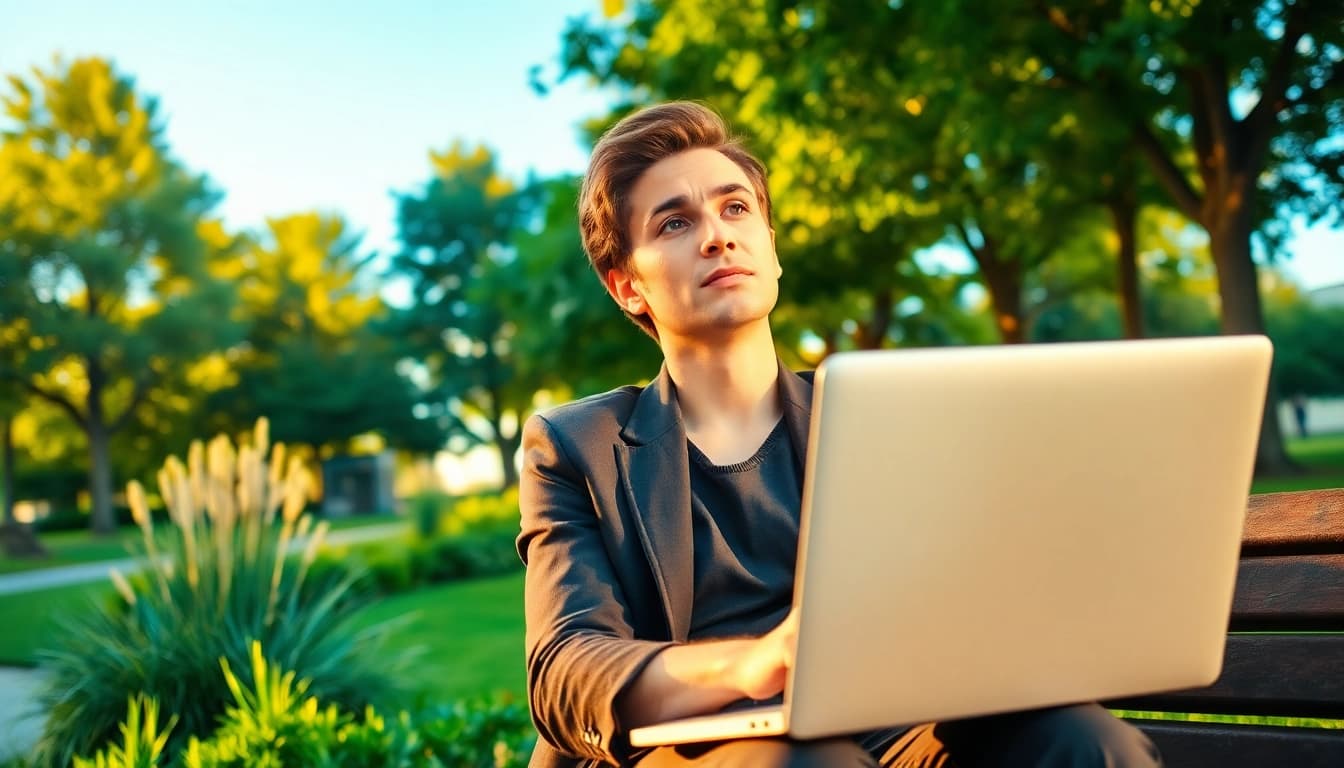 Discovering the Ideal career through thoughtful reflection in a serene park setting.