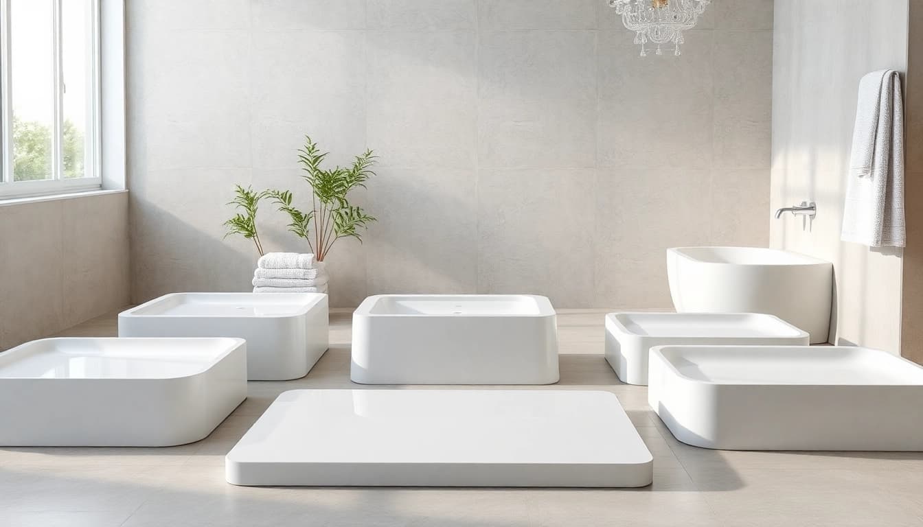 Showcase of elegant shower bases featuring sleek designs in a modern bathroom.