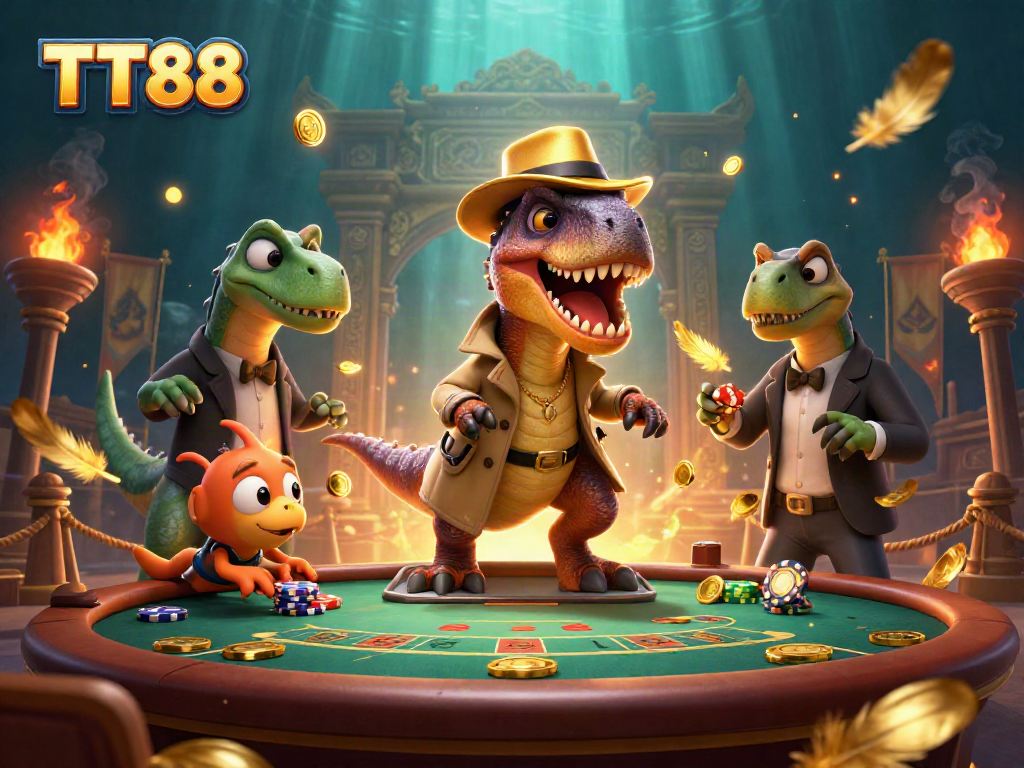 Experience TT88 gaming action with a velociraptor card counter, stegosaurus pit boss, and compy pickpocket at the blackjack table.
