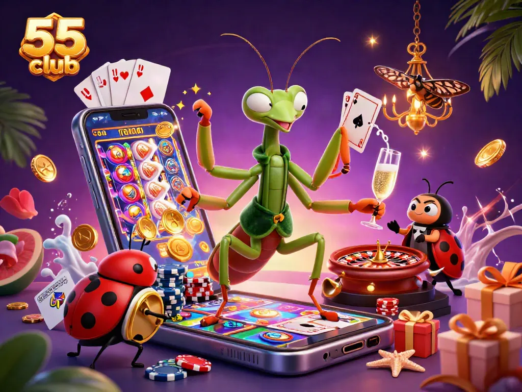 Engage in thrilling games with 55 club as card sharp characters and casino elements surround the action.