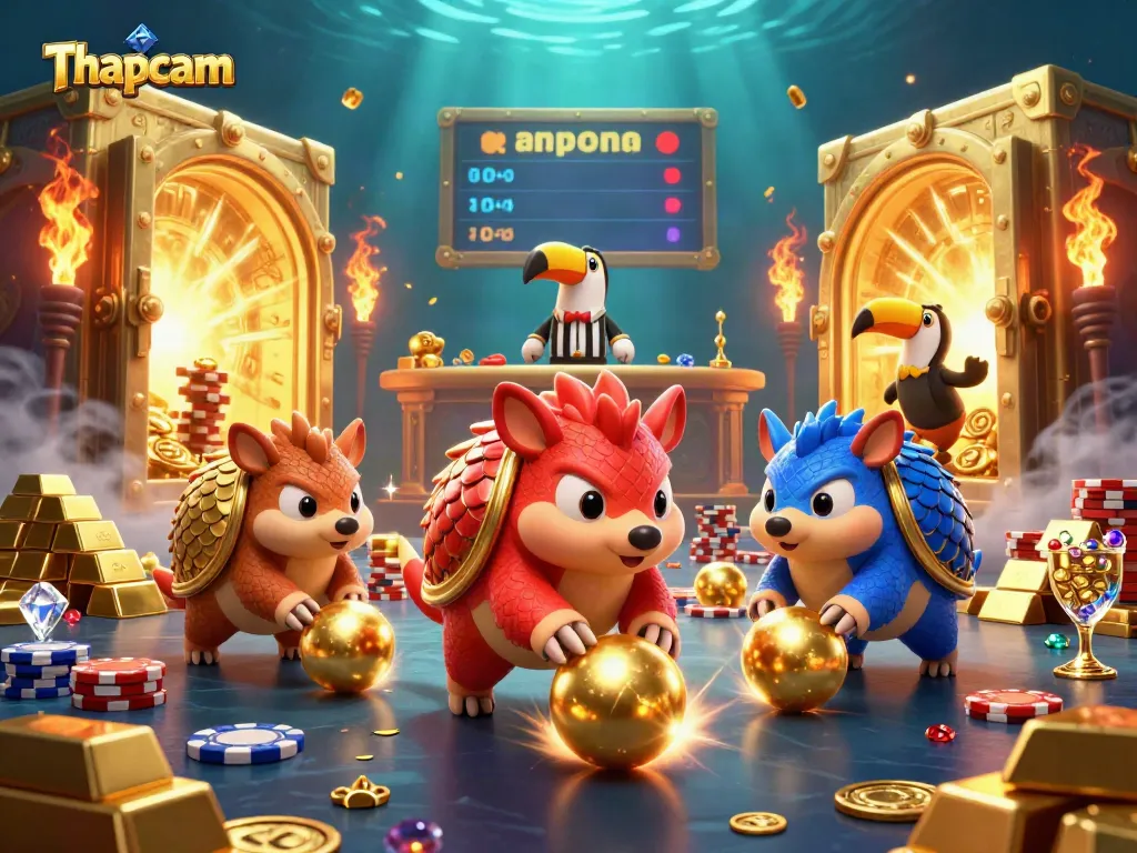 Thapcam unleashes an epic showdown between rival pangolins amidst a vibrant casino backdrop.