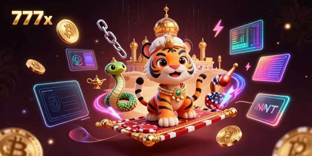 Experience the vibrant world of 777x casino with a dazzling combination of characters and crypto elements