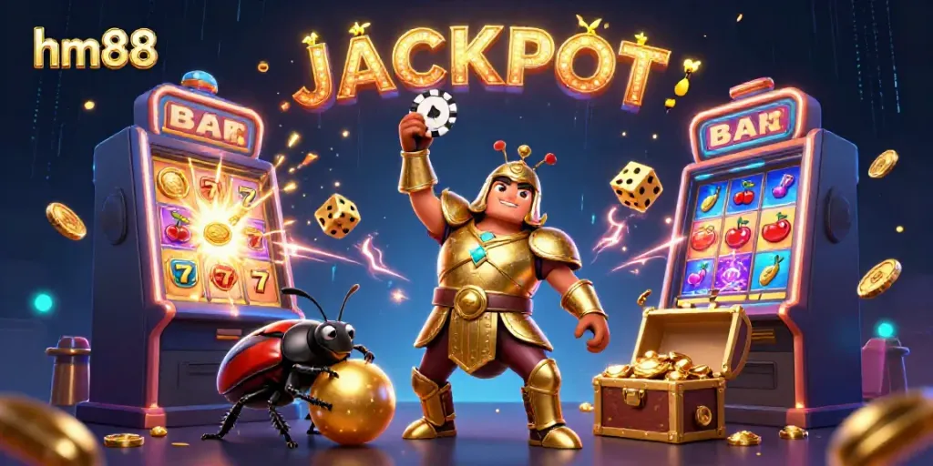 Experience excitement with hm88 at the casino's winning scene featuring vibrant characters and symbols.