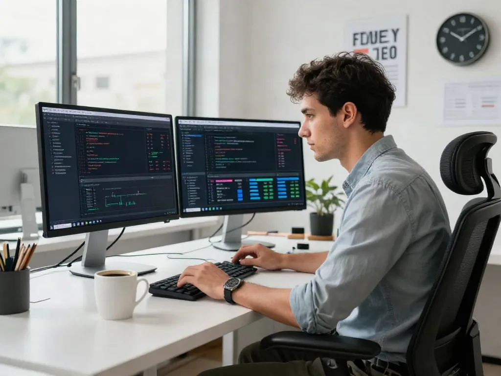 Entrepreneur analyzing SEO metrics and instant indexing strategies in a modern office.