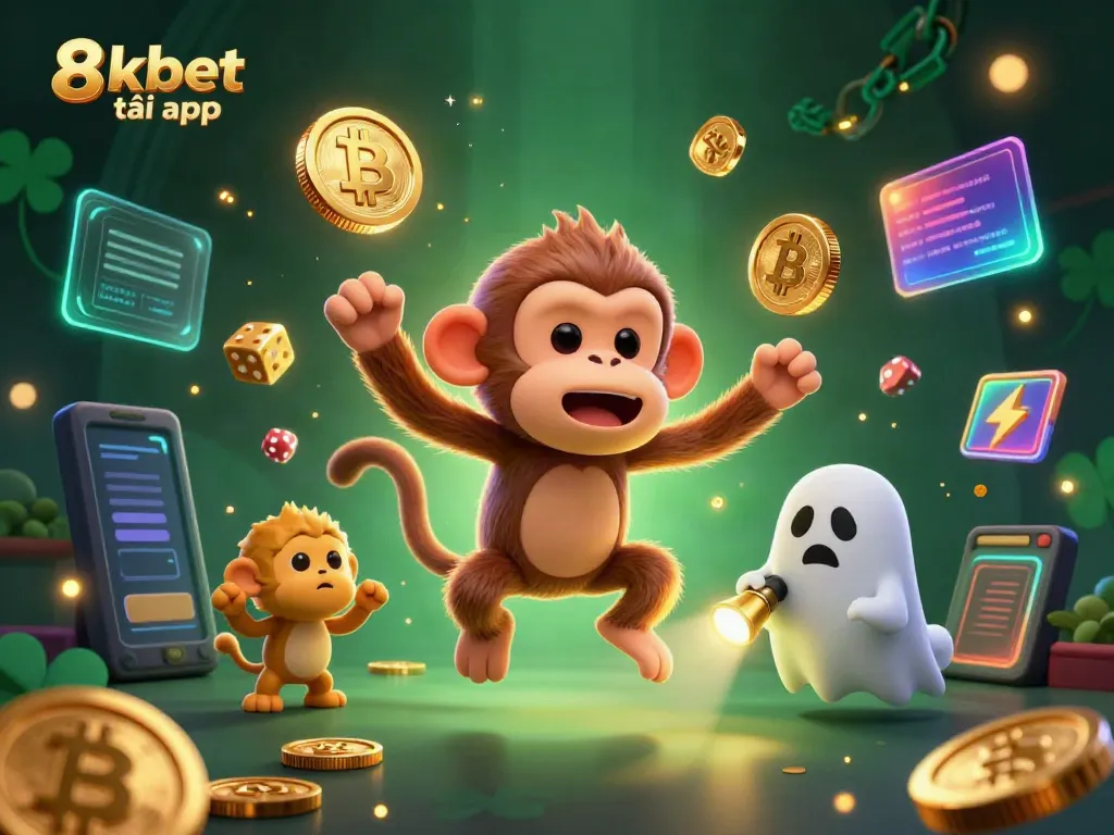 Engage with 8xbet tải app in a vibrant haunted casino scene filled with golden coins and crypto elements.