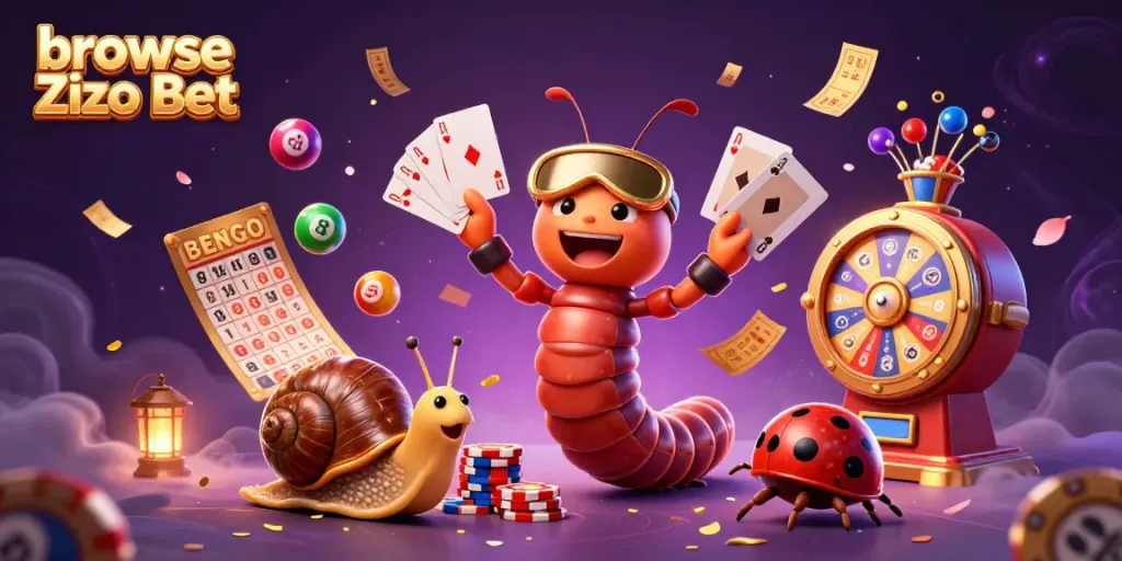 Experience the excitement as you browse Zizo Bet with a vibrant 3D casino scene alive with colorful elements.