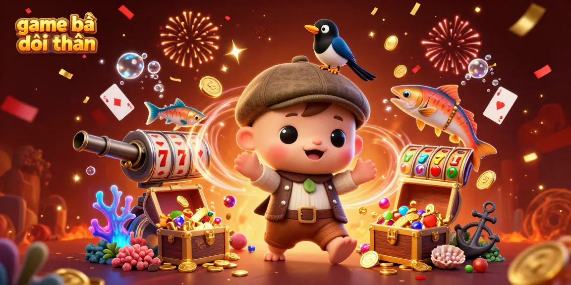 Engage with game bài đổi thưởng featuring a playful Loch Ness monster, magpie friend, and charming salmon amidst vibrant slot machine elements.