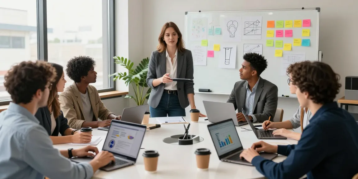 Startups collaborating in a modern workspace, showcasing innovative teamwork and dynamic discussions.