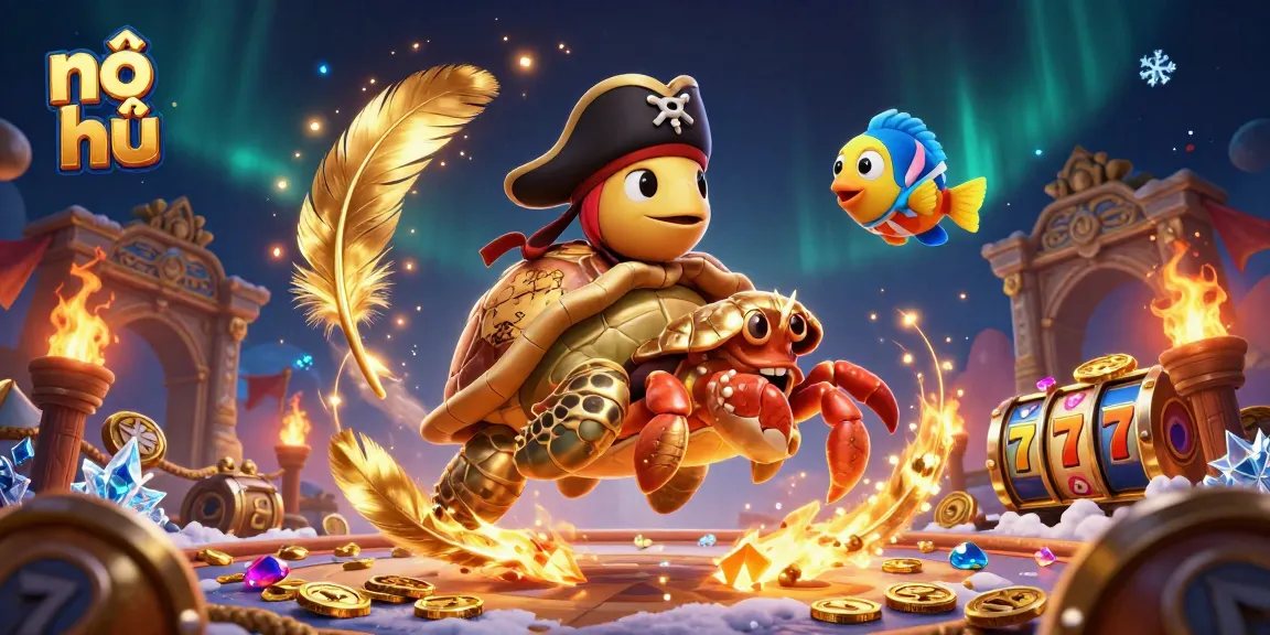 Experience the excitement of nổ hũ with vibrant characters, golden coins, and dynamic slot elements.