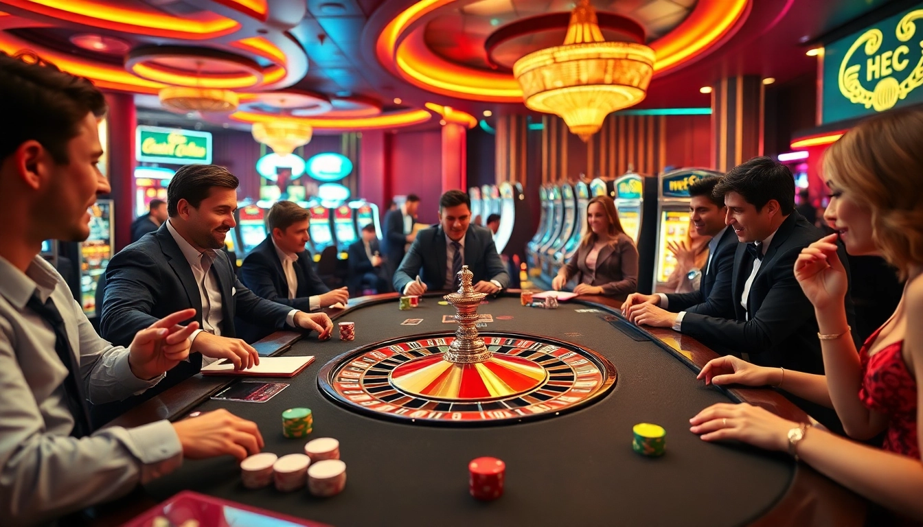 An exciting casino atmosphere showcasing players at a roulette table, highlighting the experience of mb66.nyc.