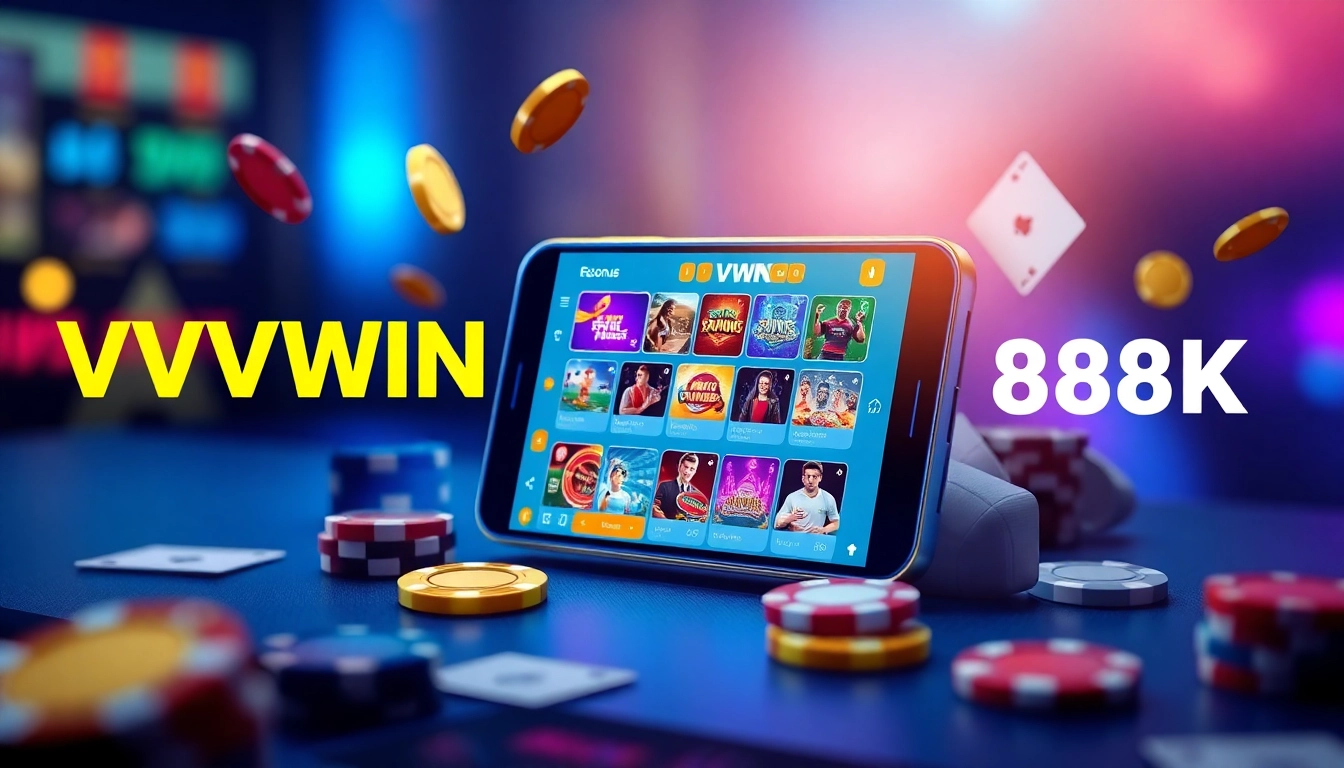 VVVWIN online gambling app showcasing vibrant casino games and 888K bonus offer.