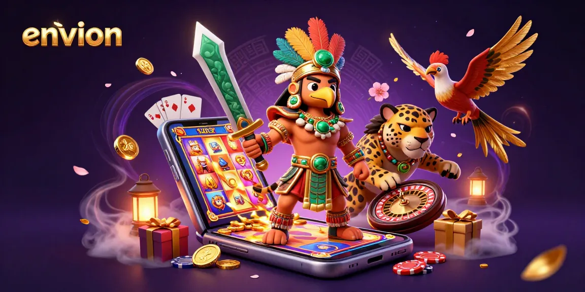 Engage with environ's thrilling credit card games featuring an Aztec warrior and casino elements.