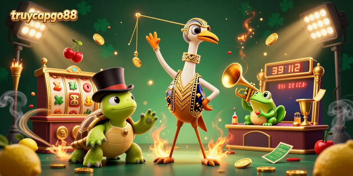 Experience the excitement of slots at truycapgo88 with vibrant characters and dynamic game elements surrounding them.