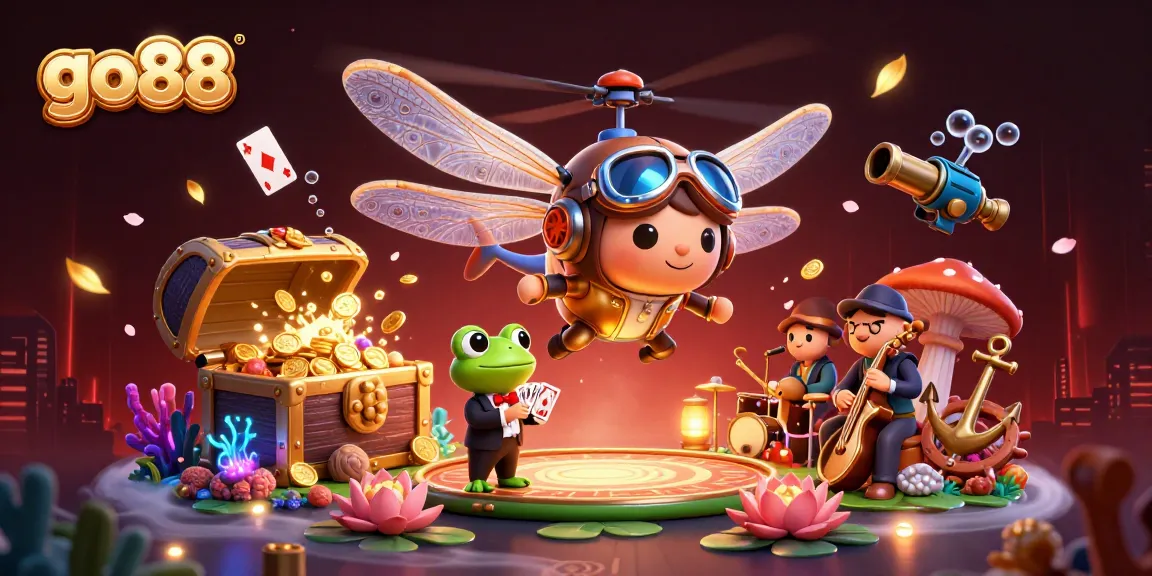 Experience go88 with exciting games at a vibrant lily pad casino featuring colorful characters.